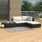 vidaXL 4-delige Loungeset met kussens poly rattan zwart, Tuin en Terras, 4 zitplaatsen, Nieuw, Loungeset, Verzenden