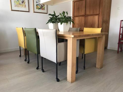 Set van 6 leren kuip eetkamerstoelen - met wieltjes - divers, Huis en Inrichting, Stoelen, Overige kleuren, Nieuw, Leer, Ophalen of Verzenden