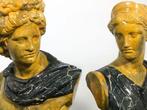 Buste, Coppia busti terracotta Apollo e Artemide dipinti a, Antiek en Kunst, Curiosa en Brocante