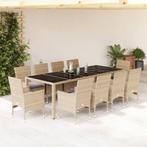 vidaXL 11-delige Tuinset met kussens poly rattan en glas, Tuin en Terras, Tuinsets en Loungesets, Meer dan 8 zitplaatsen, Nieuw