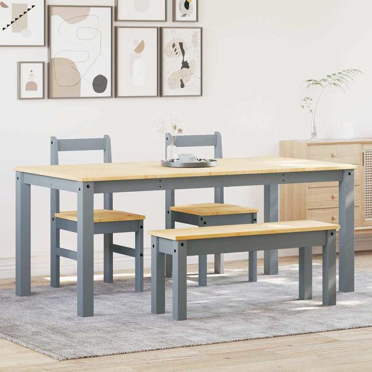 vidaXL 4-delige Eetset Panama massief grenenhout grijs, Huis en Inrichting, Complete eetkamers, Nieuw, Verzenden
