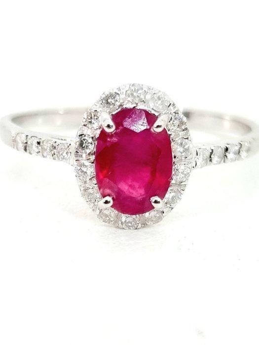 Ring - 18 karaat Witgoud Robijn - Diamant, Sieraden, Tassen en Uiterlijk, Ringen