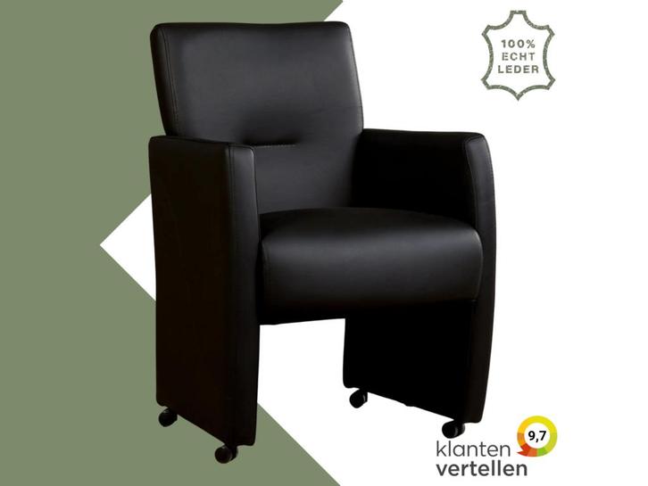 Leren eetkamerstoel Pleasure - Toledo Nero (zwart) - Zonder, Huis en Inrichting, Stoelen, Eén, Zwart, Nieuw, Leer, Ophalen of Verzenden
