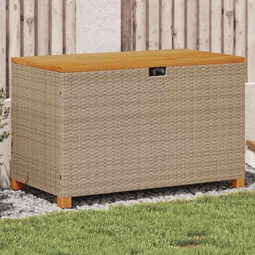 vidaXL Tuinbox 110x55x63 cm poly rattan en acaciahout beige, Tuin en Terras, Overige Tuin en Terras, Nieuw, Verzenden