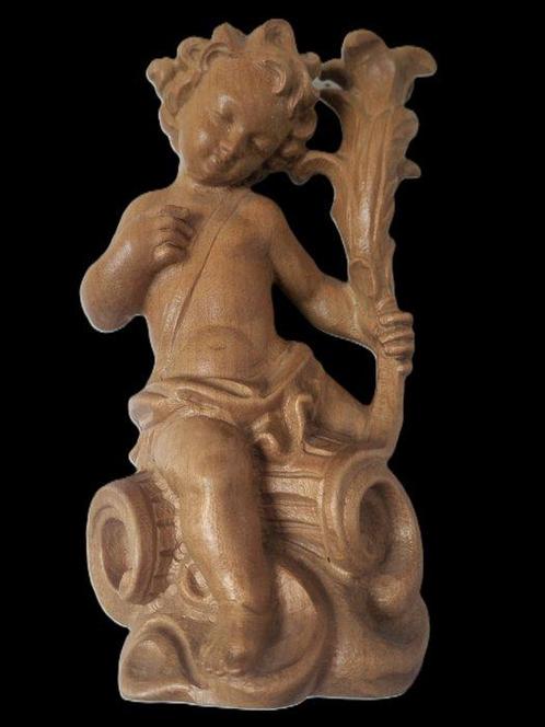 Snijwerk, Holzfigur - sitzender Engel ohne Flügel mit, Antiek en Kunst, Antiek | Boeken en Bijbels