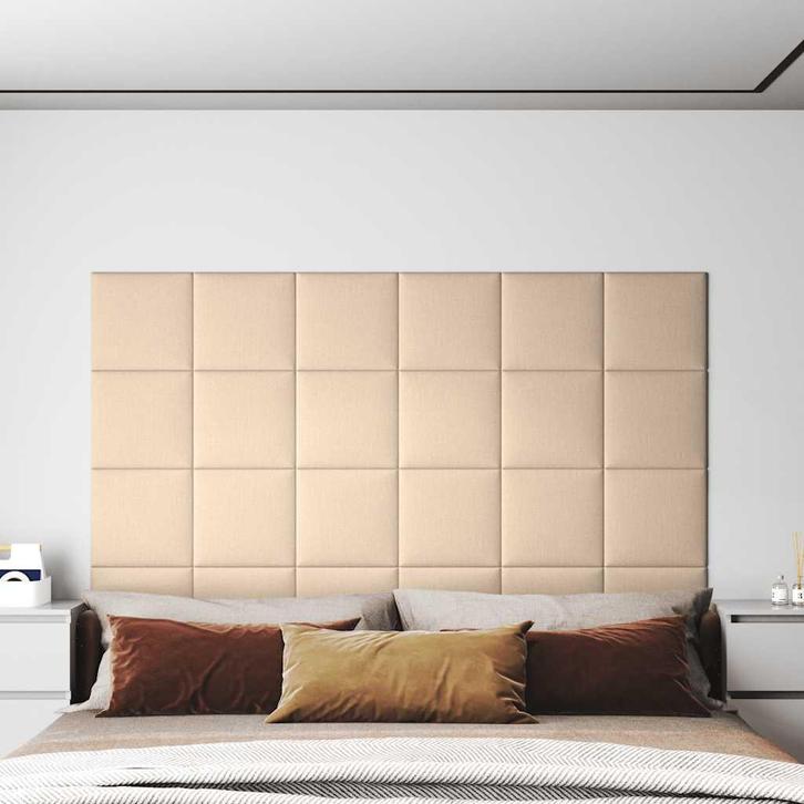 vidaXL Wandpanelen 12 st 1,08 m² 30x30 cm stof crèmekleurig, Doe-het-zelf en Verbouw, Platen en Panelen, Nieuw, Verzenden