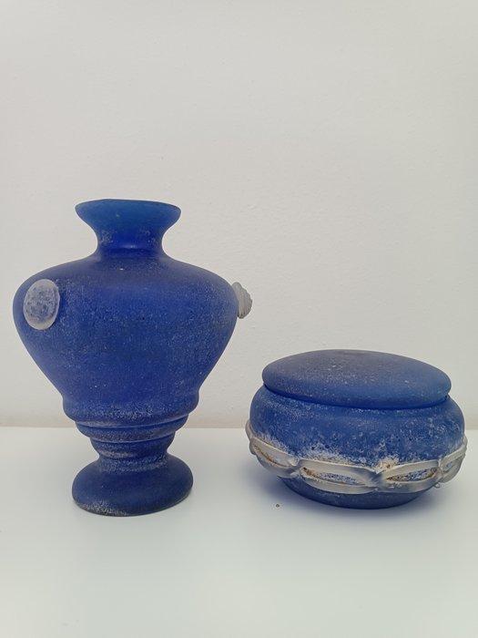 Vetro scavo vetreria murano.vaso h cm 21,portagioie larg cm, Antiek en Kunst, Antiek | Glas en Kristal