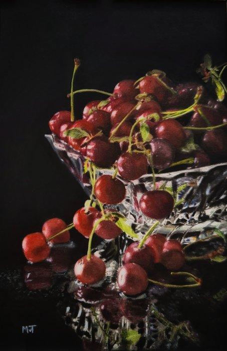 Mieke van Thiel - Cherries in crystal bowl, Antiek en Kunst, Kunst | Schilderijen | Modern
