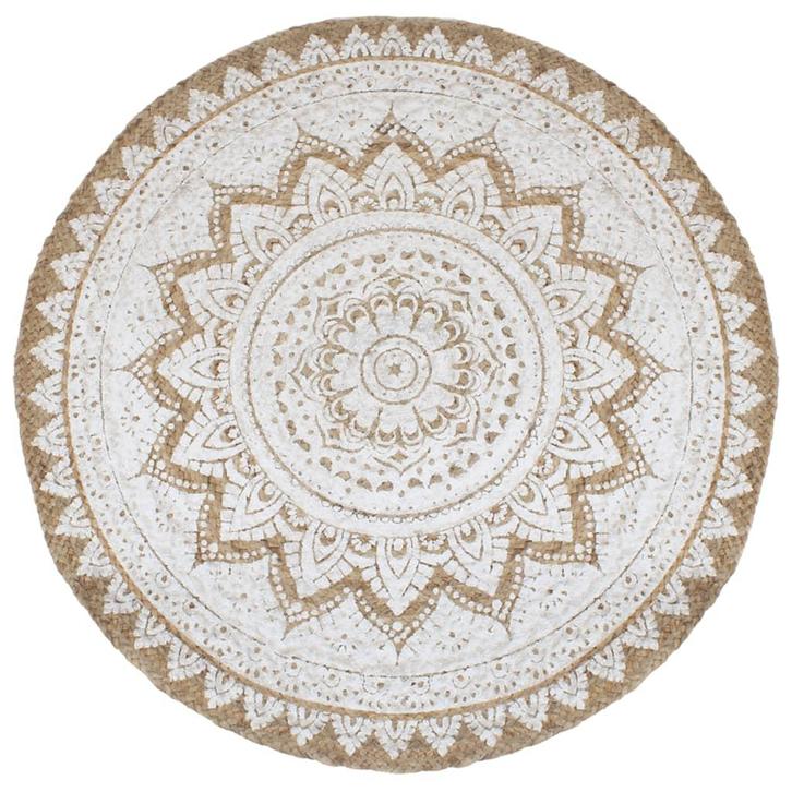 vidaXL Tapijt met print rond 210 cm gevlochten jute, Huis en Inrichting, Stoffering | Tapijten en Kleden, Beige, Nieuw, Verzenden