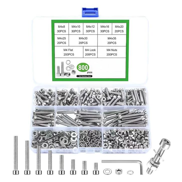Assortiment M4 roestvrijstalen inbusbouten, 800 stuks, Doe-het-zelf en Verbouw, Gereedschap | Handgereedschap, Nieuw, Ophalen of Verzenden