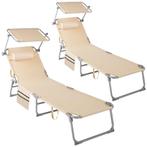 Set van 2 ligbedden Chloé 4 niveaus met hoofdkussen - beige, Tuin en Terras, Tuinsets en Loungesets, Verzenden, Nieuw