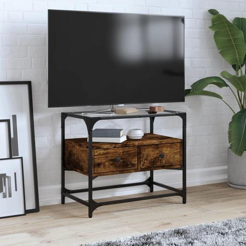 vidaXL Tv-meubel met glazen blad 60x35x51 cm hout gerookt, Huis en Inrichting, Kasten | Televisiemeubels, Nieuw, Overige houtsoorten