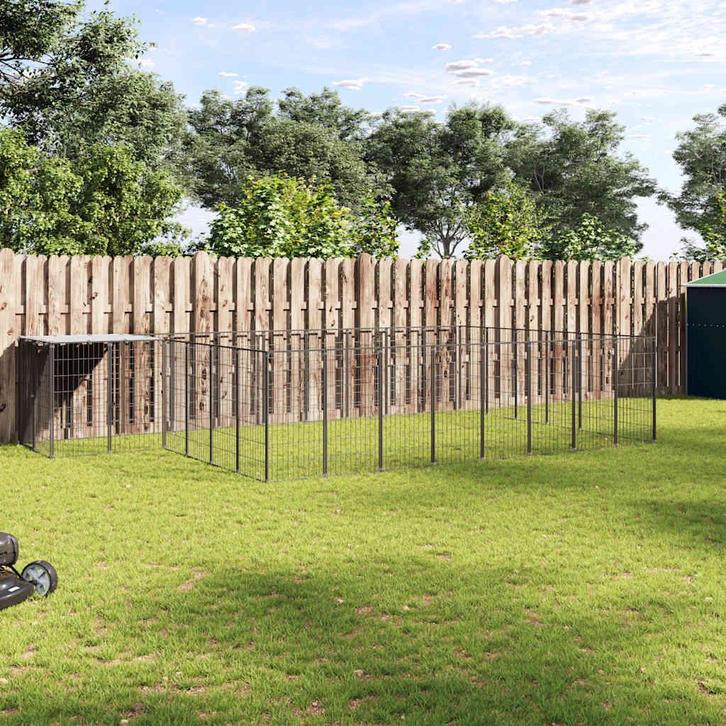 vidaXL Hondenkennel 15,73 m² staal zwart, Dieren en Toebehoren, Honden-accessoires, Nieuw, Verzenden