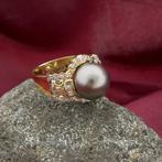 Gouden ring met Tahiti parel en diamant 0,46 ct., 18 tot 19, Gebruikt, Overige kleuren, Ophalen of Verzenden