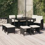 vidaXL 9-delige Tuinset met kussens poly rattan zwart, Verzenden, Nieuw, Rotan, Tuinset