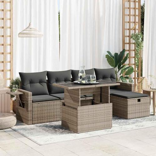 vidaXL 6-delige Loungeset met kussens poly rattan grijs, Tuin en Terras, Tuinsets en Loungesets, Loungeset, Nieuw, Rotan, Verzenden