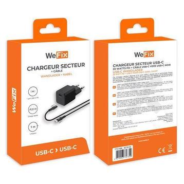 Wefix Netlader 20 W Zwart + 1 m USB Type C kabel beschikbaar voor biedingen