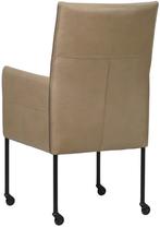 Taupe leren moderne eetkamerstoel - poot rond zwart met wiel, Overige kleuren, Nieuw, Leer, Ophalen of Verzenden