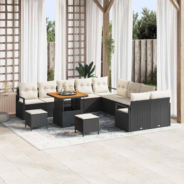 vidaXL Tuin Sofa Set met kussen 13 pcs Zwart en Crème 80 x, Tuin en Terras, Tuinsets en Loungesets, Nieuw, Rotan, Verzenden