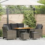 vidaXL 6-delige Loungeset met kussens poly rattan grijs, Verzenden, Nieuw, Rotan, Loungeset