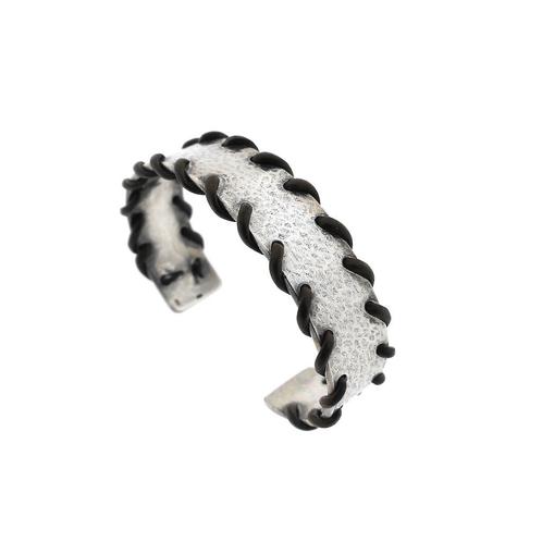 Zilveren klemarmband met leer ; JWLZ | 60 mm (zware armband), Sieraden, Tassen en Uiterlijk, Armbanden, Overige kleuren, Gebruikt