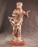 Antiek - sculptuur, Muziek makende dame - 31 cm - Brons,, Antiek en Kunst, Antiek | Keramiek en Aardewerk