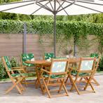 vidaXL 7-delige Tuinset bladpatroon stof en massief hout, Tuin en Terras, Tuinsets en Loungesets, Verzenden, Nieuw, Hardhout, Tuinset
