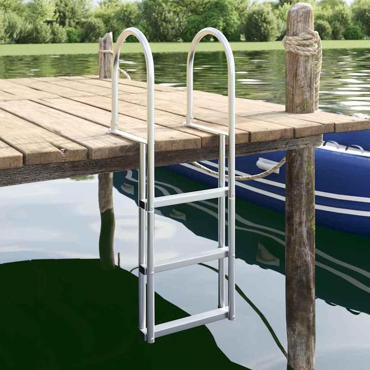 vidaXL Dock Ladder 4-Treden Zilver 45 x 11.5 x 134 cm, Watersport en Boten, Bootonderdelen, Nieuw, Verzenden