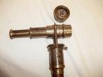 Wooden 3-piece walking stick, heavy brass handle with