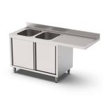 HCB Spoeltafel - dubbele spoelbakken links - schuifdeuren -, Verzenden, Nieuw in verpakking, RVS Meubilair