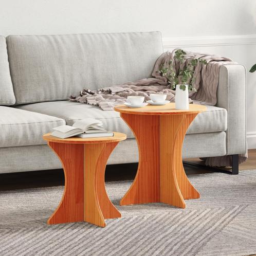 vidaXL Salontafel 2 pcs Wasbruin 46 x 46 x 47 cm Massief, Huis en Inrichting, Tafels | Salontafels, Rond, Nieuw, Grenenhout, Minder dan 50 cm