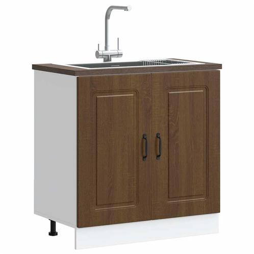 vidaXL Spoelbakonderkast Kalmar 80x46x81,5 cm hout bruin, Huis en Inrichting, Keuken | Keukenelementen, Bruin, Nieuw, Verzenden