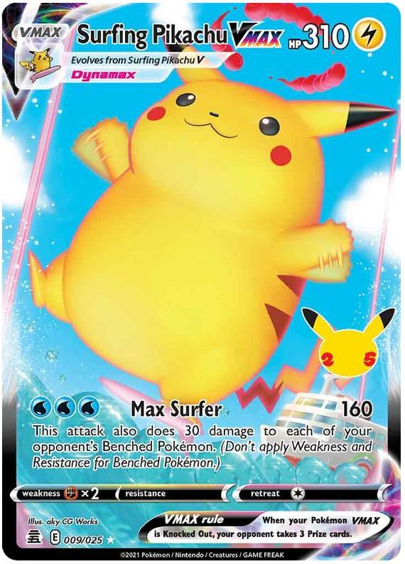 Surfing Pikachu VMAX 009/025  Celebrations, Hobby en Vrije tijd, Verzamelkaartspellen | Pokémon, Losse kaart, Nieuw, Foil, Ophalen of Verzenden