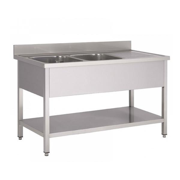 RVS Spoeltafel met bodemschap 700 diep - 2 bakken, Zakelijke goederen, Horeca | Keukenapparatuur, Nieuw zonder verpakking, Ophalen of Verzenden