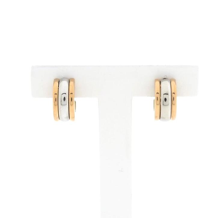 18 krt. Gouden halfronde oorstekers (witgoud, oorbellen), Sieraden, Tassen en Uiterlijk, Oorbellen, Overige kleuren, Gebruikt