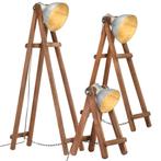 vidaXL Vloerlampen 3 st E27 massief mangohout zilverkleurig, Verzenden, Nieuw