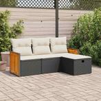 vidaXL 4-delige Loungeset met kussens poly rattan zwart, Verzenden, Nieuw, Rotan, Loungeset