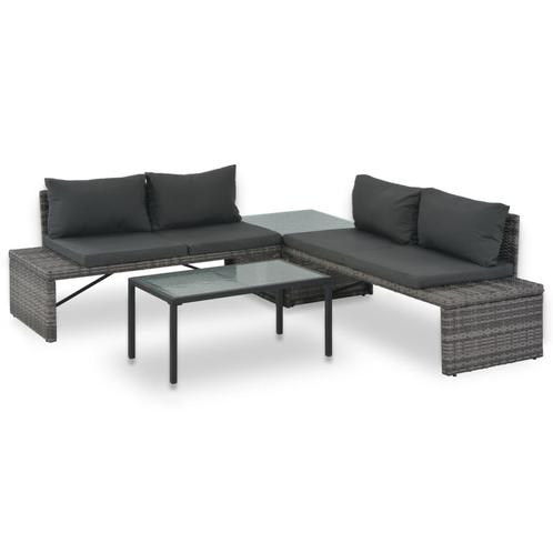 vidaXL Loungeset met kussens 3-delig poly rattan grijs, Tuin en Terras, Tuinsets en Loungesets, Loungeset, Nieuw, Rotan, Verzenden