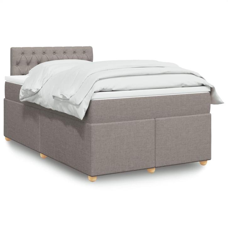vidaXL Boxspring met matras stof taupe 120x200 cm, Huis en Inrichting, Slaapkamer | Bedden, 120 cm, 200 cm, Twijfelaar, Nieuw