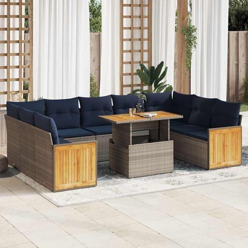vidaXL 10-delige Loungeset met kussens poly rattan acacia, Tuin en Terras, Tuinsets en Loungesets, Loungeset, Nieuw, Rotan, Verzenden