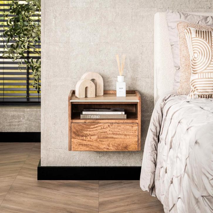 Nachtkastje Viandro zwevend 1 lade met open vak, Huis en Inrichting, Slaapkamer | Nachtkastjes, Nieuw, Verzenden