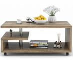 3-Laags Salontafel Houten Theetafel met 4 Wielen Bijzettafel