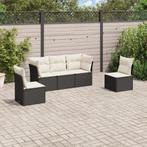vidaXL 5-delige Loungeset met kussens poly rattan zwart, Verzenden, Nieuw, Rotan, Loungeset