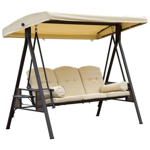 TRUUSK 3 Zits Schommelzitje Met Zonnekap Beige+bruin 20×208×, Tuin en Terras, Tuinstoelen, Nieuw, Verzenden