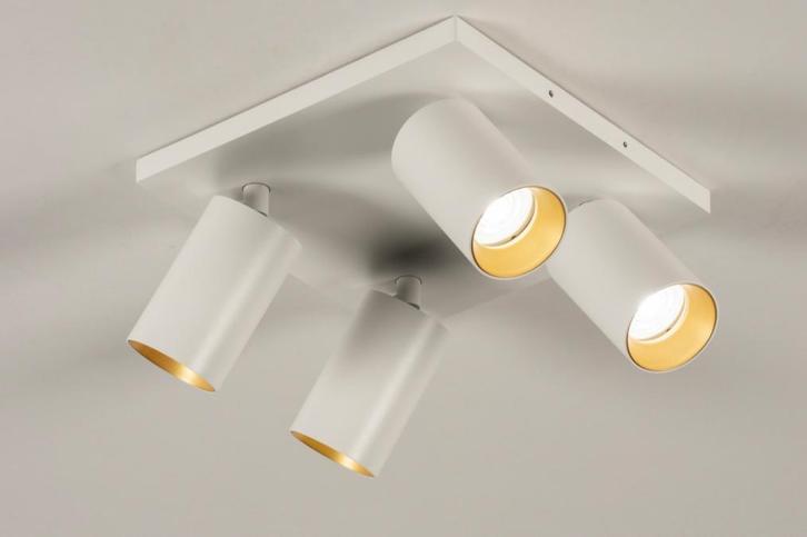 Rietveld Spots - Wit, Goud - Metaal, Aluminium, Huis en Inrichting, Lampen | Hanglampen, Verzenden