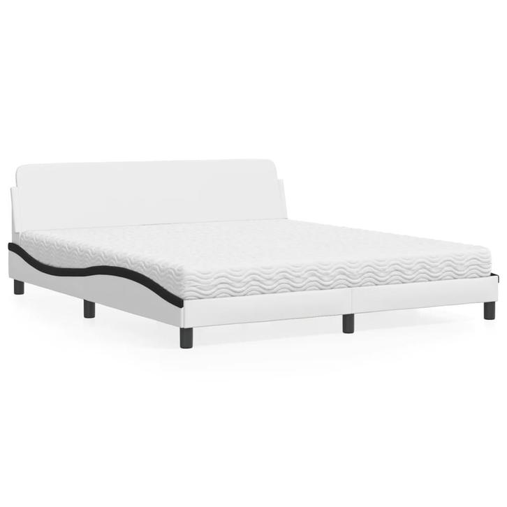 vidaXL Bed met matras Dover kunstleer wit en zwart 180x200, Huis en Inrichting, Slaapkamer | Bedden, 80 cm, 200 cm, Wit, Eenpersoons