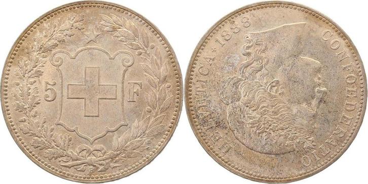 5 Franken 1888 B Schweiz Confederatio Helvetica vz+ zilver, Postzegels en Munten, Munten | Europa | Niet-Euromunten, Verzenden