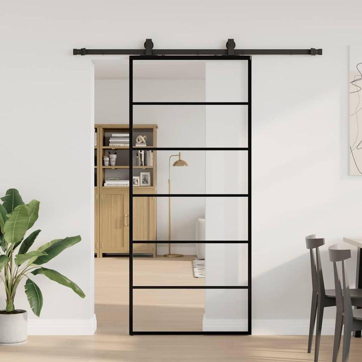 vidaXL Schuifdeur met beslagset 90x205 cm ESG glas zwart, Doe-het-zelf en Verbouw, Deuren en Horren, Nieuw, Verzenden