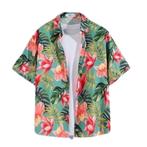 Hawaii Party Blouse – Groen met Roze Bloemen – - Maat M, Ophalen of Verzenden, Nieuw, Maat 48/50 (M)