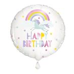 Helium Ballon Happy Birthday Unicorn Wit 45cm leeg, Nieuw, Verzenden